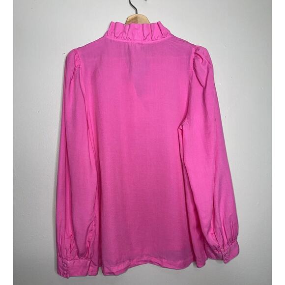 Crown & Ivy Solid Pink Ruffle Neck Long Sleeve Top Size XL Peasant Prep - Picture 6 of 6